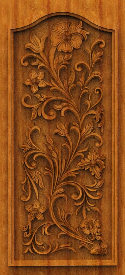 3D DOOR - OAK-39 Elegant Floral Vine Carved Wooden Door Panel